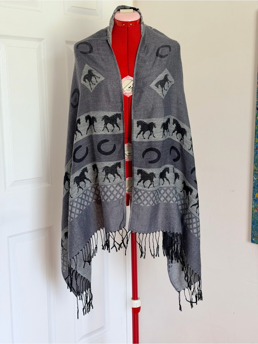 Cashmere Silk Blend Pashmina Equestrian Horse Scarf Wrap Shawl Fringe Stole